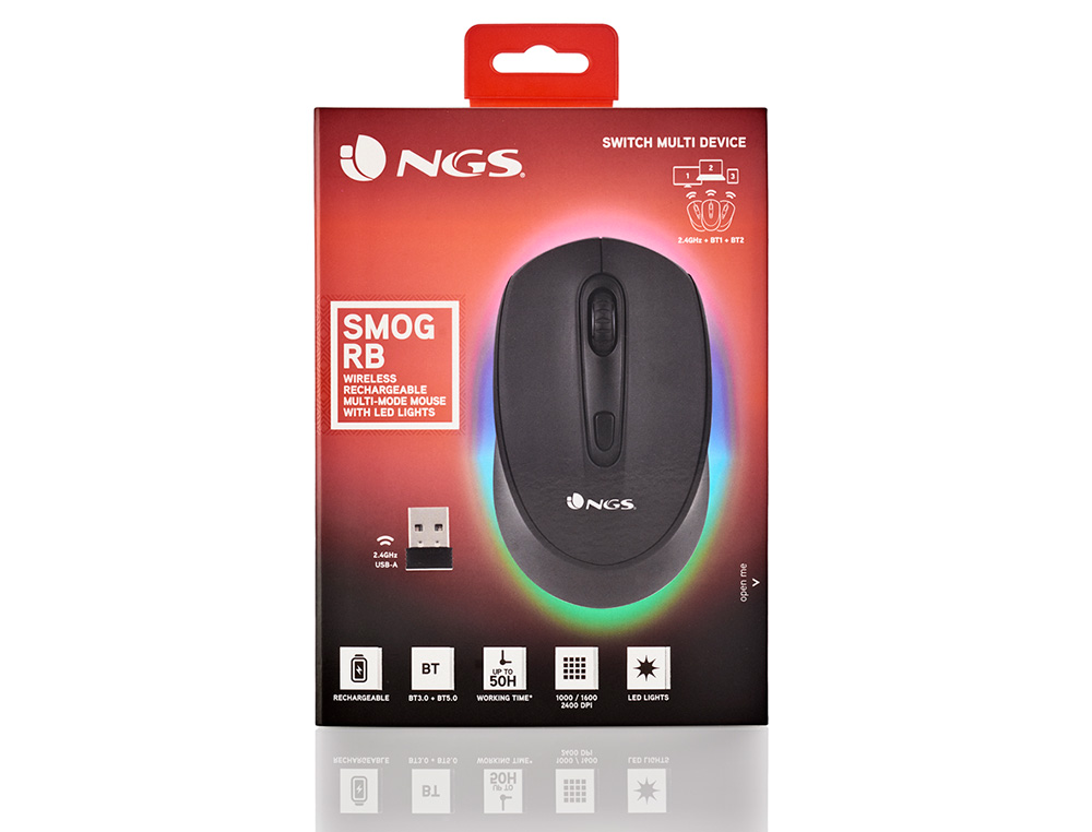RATON NGS SMOG OPTICO 1000/1600/2400 DPI INALAMBRICO 3 BOTONES RECEPTOR USB 2,4 GHZ 15 MODOS