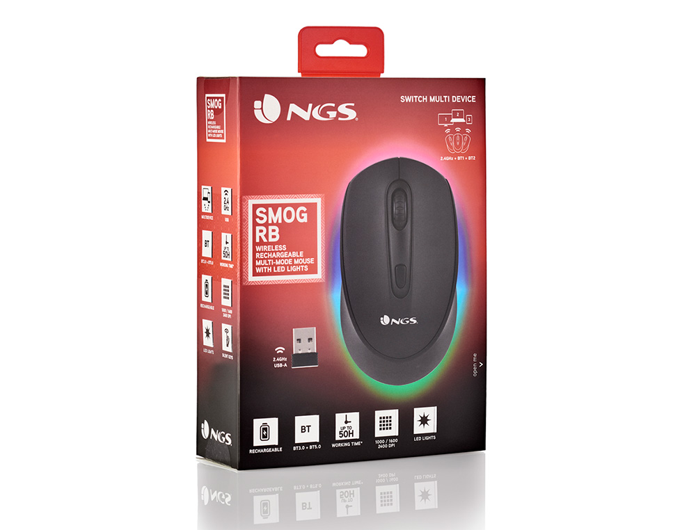RATON NGS SMOG OPTICO 1000/1600/2400 DPI INALAMBRICO 3 BOTONES RECEPTOR USB 2,4 GHZ 15 MODOS