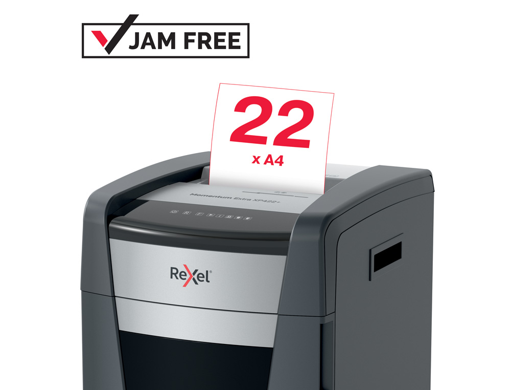 DESTRUCTORA DE DOCUMENTOS REXEL MOMENTUM EXTRA XP422+ CAPACIDAD CORTE 22 H P4 DESTRUYE GRAPAS CLIPS CD Y