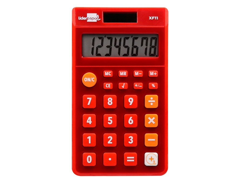 CALCULADORA LIDERPAPEL BOLSILLO XF11 8 DIGITOS SOLAR Y PILAS COLOR ROJO 115X65X8 MM