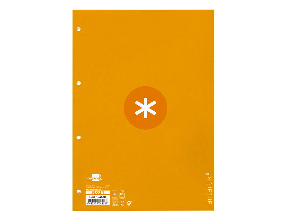 RECAMBIO ANTARTIK A4 80 HOJAS 90G/M2 CUADRO 5 MM 4 TALADROS 1 BANDA MARCO COLOR MOSTAZA