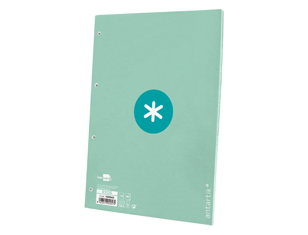 RECAMBIO ANTARTIK A4 80 HOJAS 90GR CUADRO 5 MM 4 TALADROS 1 BANDA MARCO COLOR MENTA