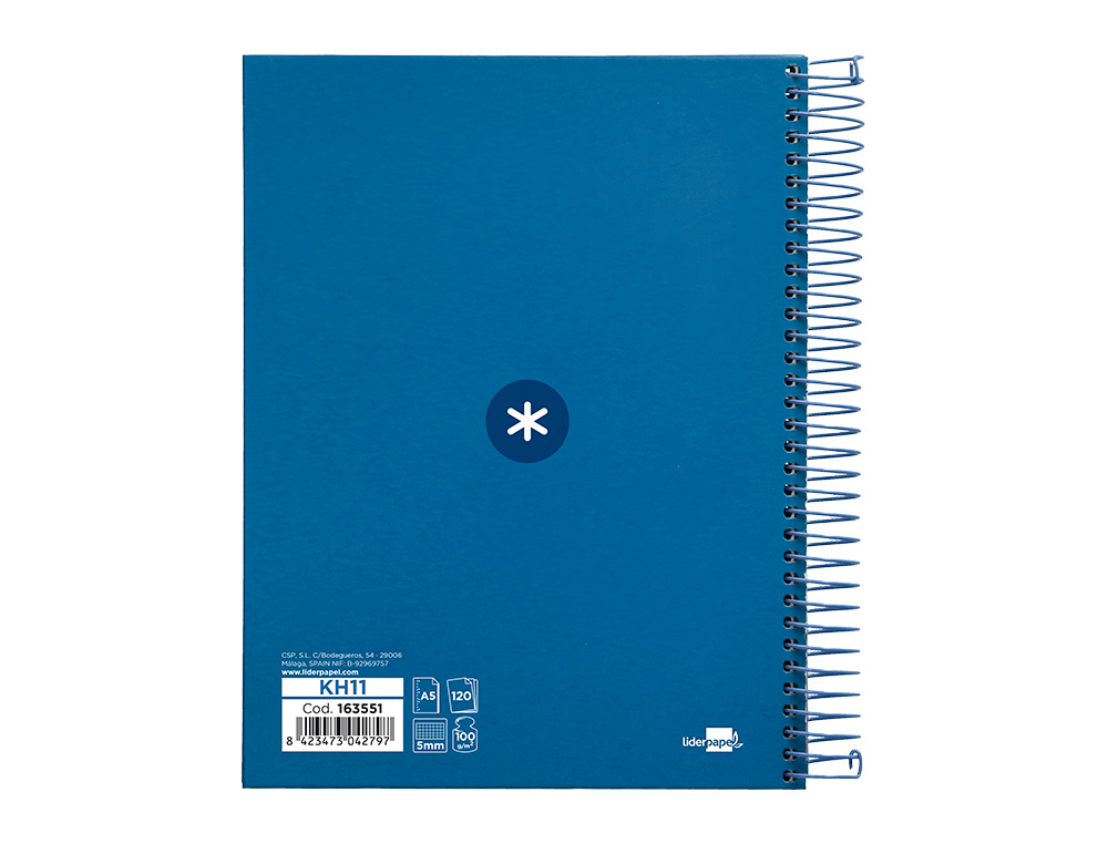 CUADERNO ESPIRAL A5 MICRO ANTARTIK TAPA FORRADA120H 90 GR CUADRO 5MM 5 BANDAS6 TALADROS COLOR AZUL OSCURO