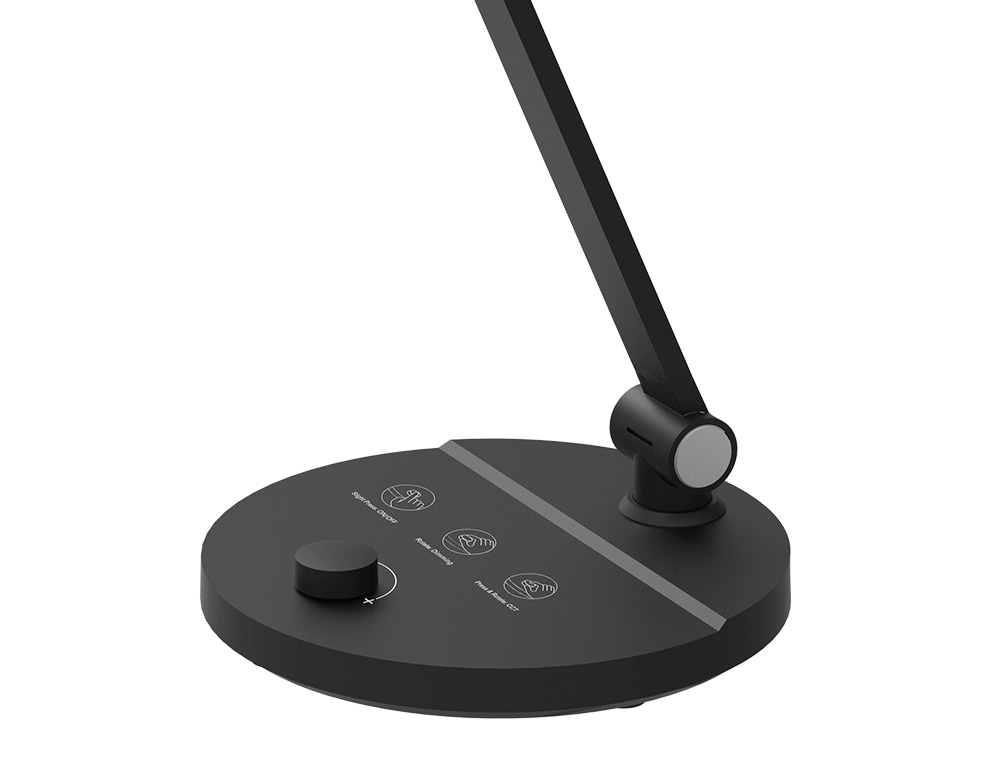 LAMPARA DE ESCRITORIO Q-CONNECT LED 7W 500 LM BRILLO REGULABLE 3 NIVELES COLOR CABEZA BRAZO ORIENTABLE NEGRO