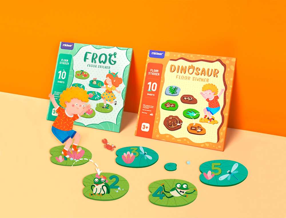 JUEGO DIDACTICO MIDEER DINOSAURIO CON 64 ADHESIVOS PARA SUELO REMOVIBLES