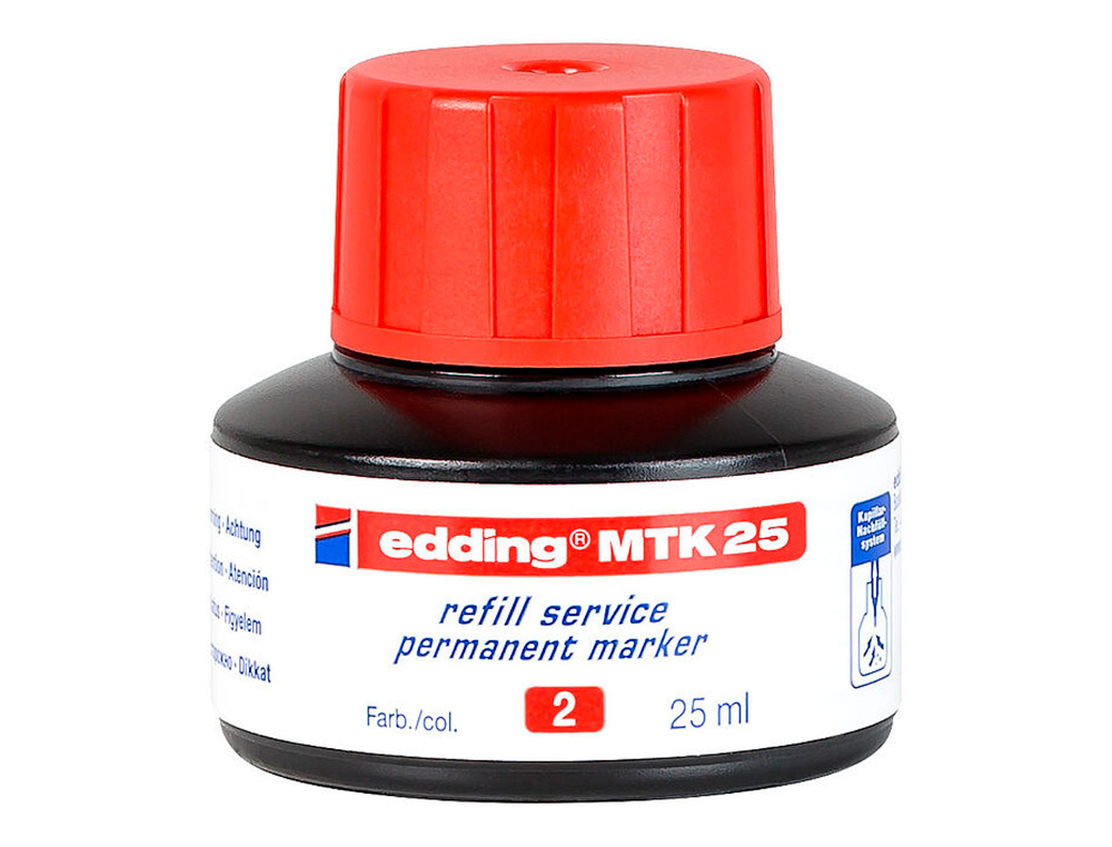 TINTA ROTULADOR EDDING MTK25 CON SISTEMA CAPILAR COLOR ROJO FRASCO DE 25 ML