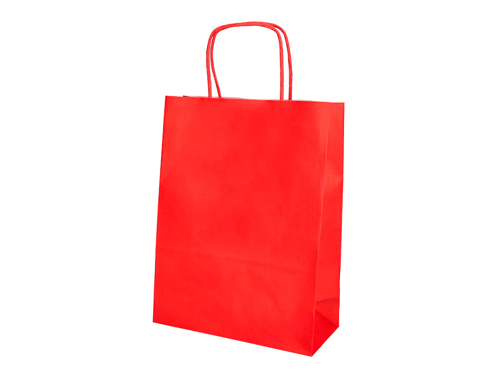 BOLSA PAPEL Q-CONNECT CELULOSA ROJO S CON ASA RETORCIDA 240X320X10 MM