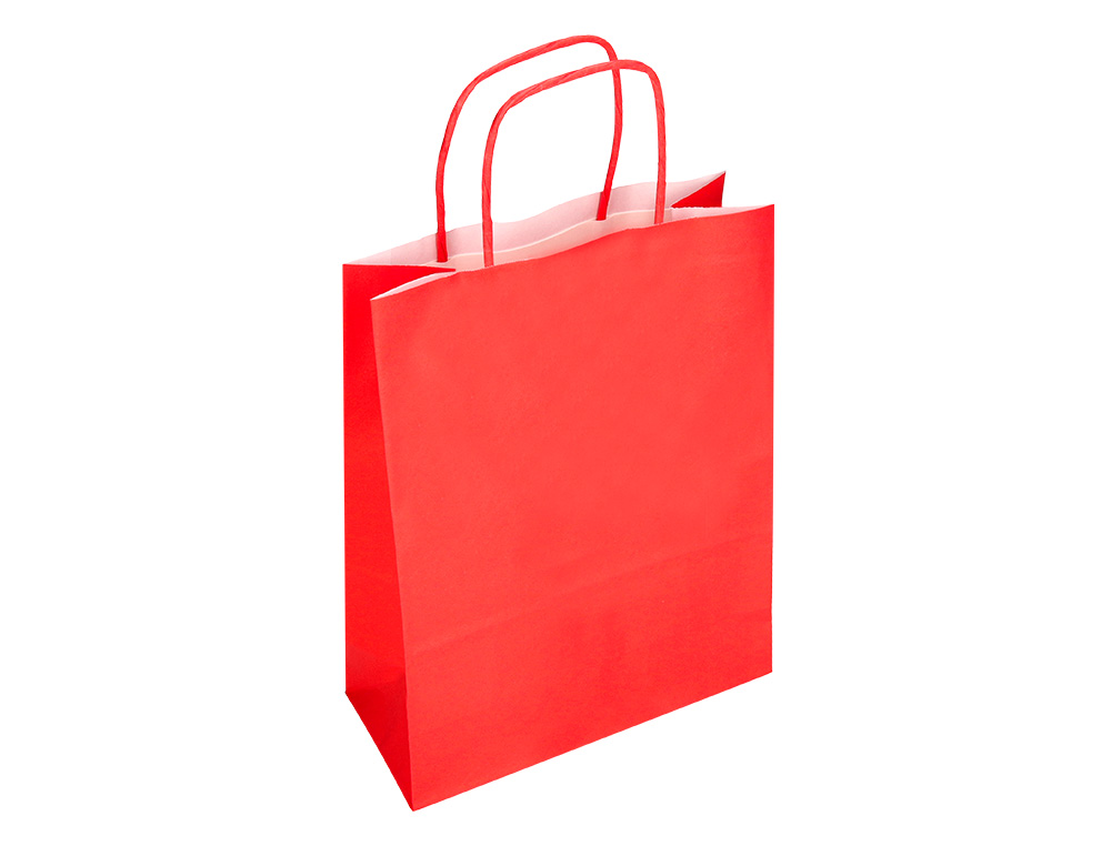 BOLSA PAPEL Q-CONNECT CELULOSA ROJO S CON ASA RETORCIDA 240X320X10 MM
