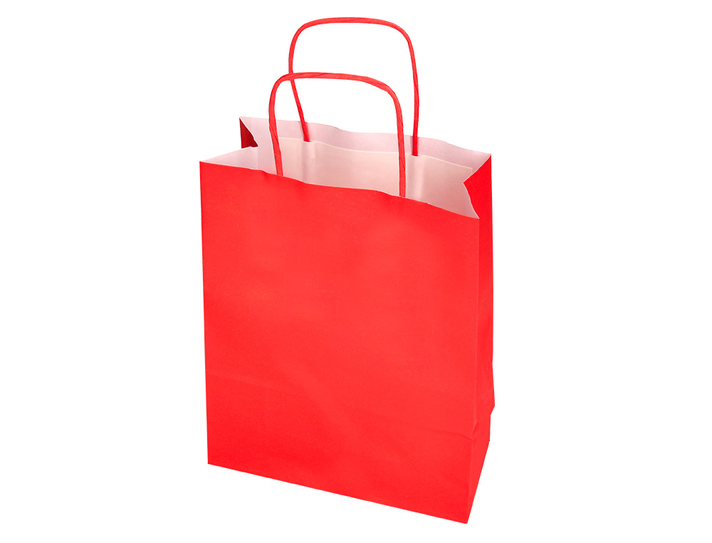 BOLSA PAPEL Q-CONNECT CELULOSA ROJO S CON ASA RETORCIDA 240X320X10 MM