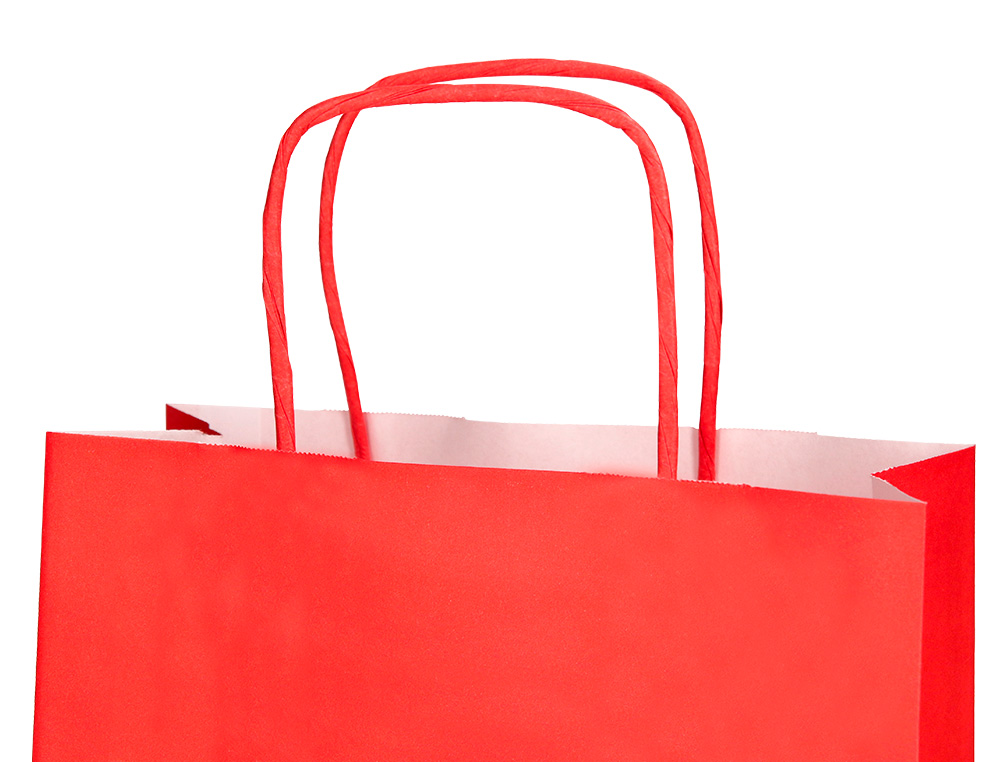 BOLSA PAPEL Q-CONNECT CELULOSA ROJO S CON ASA RETORCIDA 240X320X10 MM