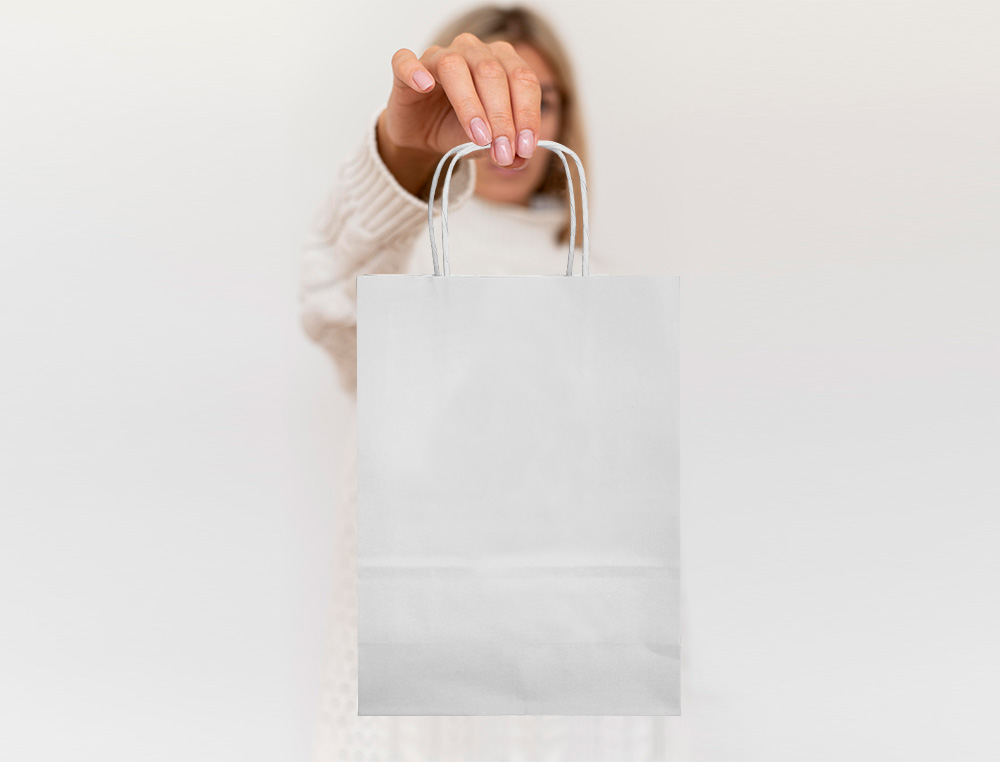 BOLSA PAPEL Q-CONNECT CELULOSA BLANCO L CON ASA RETORCIDA 320X400X14 MM