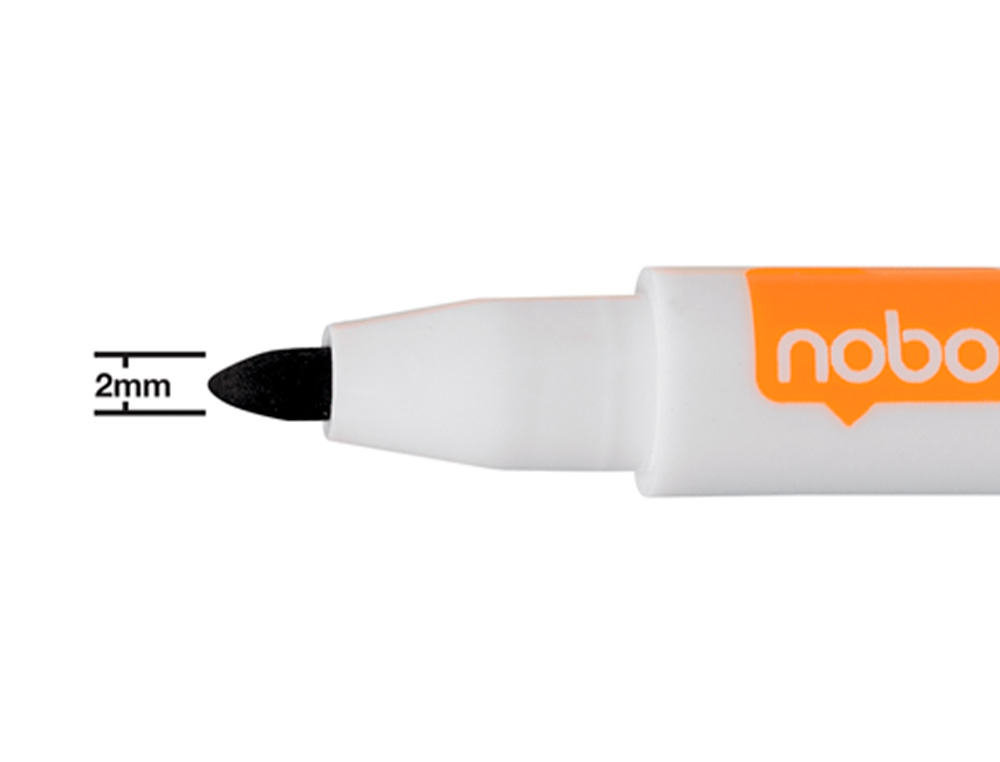ROTULADOR NOBO MINI CON BORRADOR PARA PIZARRA BLANCA PUNTA REDONDA 2 MM COLOR NEGRO PACK DE 6 UNIDADES