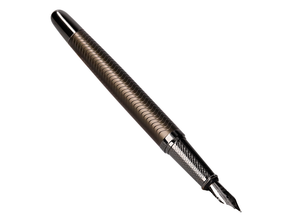 PLUMA BELIUS NEPTUNO ALUMINIO TEXTURA WAVY COLOR CAQUI TINTA AZUL CAJA DE DISEO