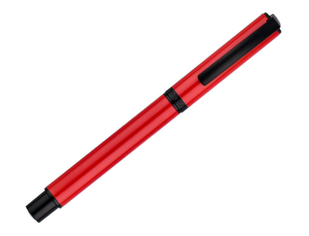 ROLLER BELIUS TURBO ALUMINIO COLOR ROJO Y NEGRO TINTA AZUL CAJA DE DISEÑO