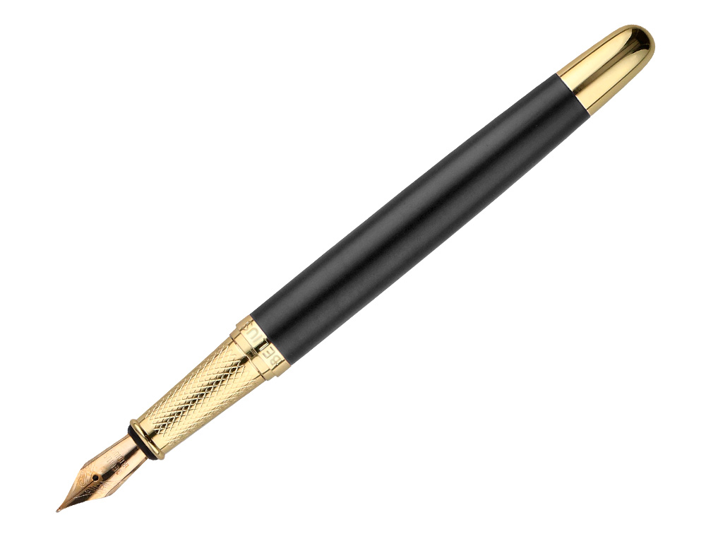 PLUMA Y ESTUCHE BELIUS SOIREE COLOR ART DECO NEGRO Y DORADO TINTA AZUL CAJA DE DISEO