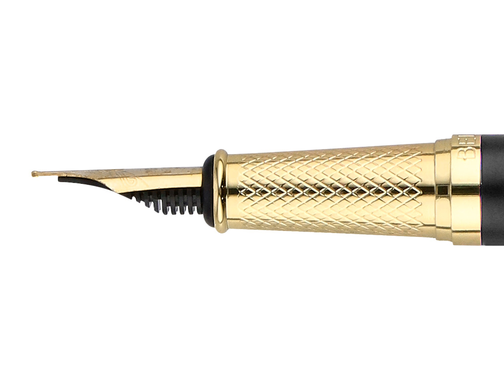 PLUMA Y ESTUCHE BELIUS SOIREE COLOR ART DECO NEGRO Y DORADO TINTA AZUL CAJA DE DISEO