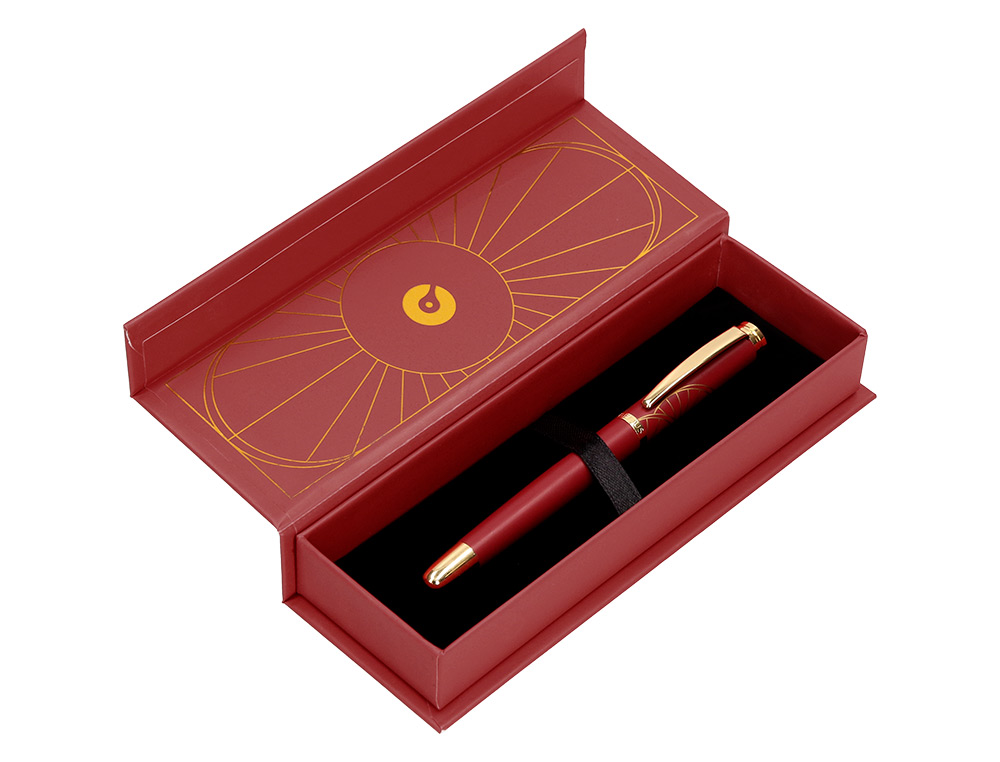 PLUMA BELIUS SOIREE ALUMINIO COLOR ART DECO GRANATE Y DORADO TINTA AZUL CAJA DE DISEO