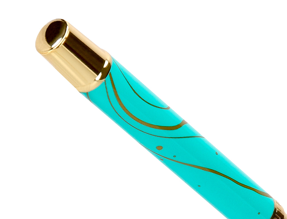 ROLLER BELIUS AQUA ALUMINIO COLOR TURQUESA Y DORADO TINTA NEGRA CAJA DE DISEO