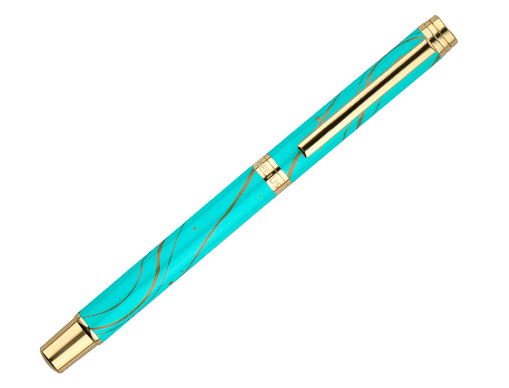 ROLLER BELIUS AQUA ALUMINIO COLOR TURQUESA Y DORADO TINTA NEGRA CAJA DE DISEO