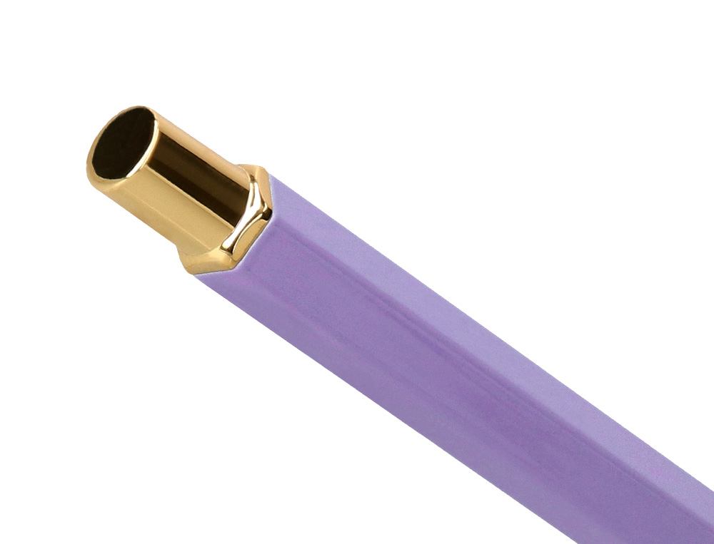 BOLIGRAFO BELIUS MACARON BLISS FORMA HEXAGONAL COLOR MORADO Y DORADO TINTA AZUL CAJA DE DISEÑO