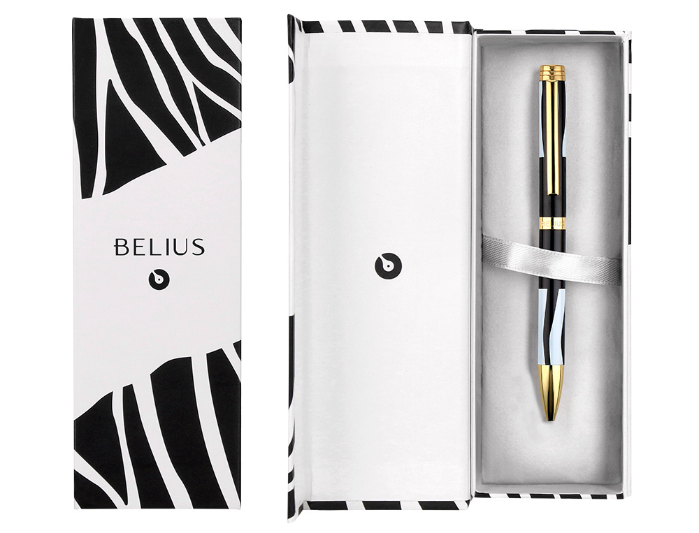 BOLIGRAFO BELIUS DUALITA CUERPO NEGRO COLOR BLANCO TINTA AZUL CAJA DE DISEÑO