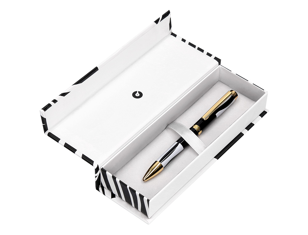 BOLIGRAFO BELIUS DUALITA CUERPO NEGRO COLOR BLANCO TINTA AZUL CAJA DE DISEÑO