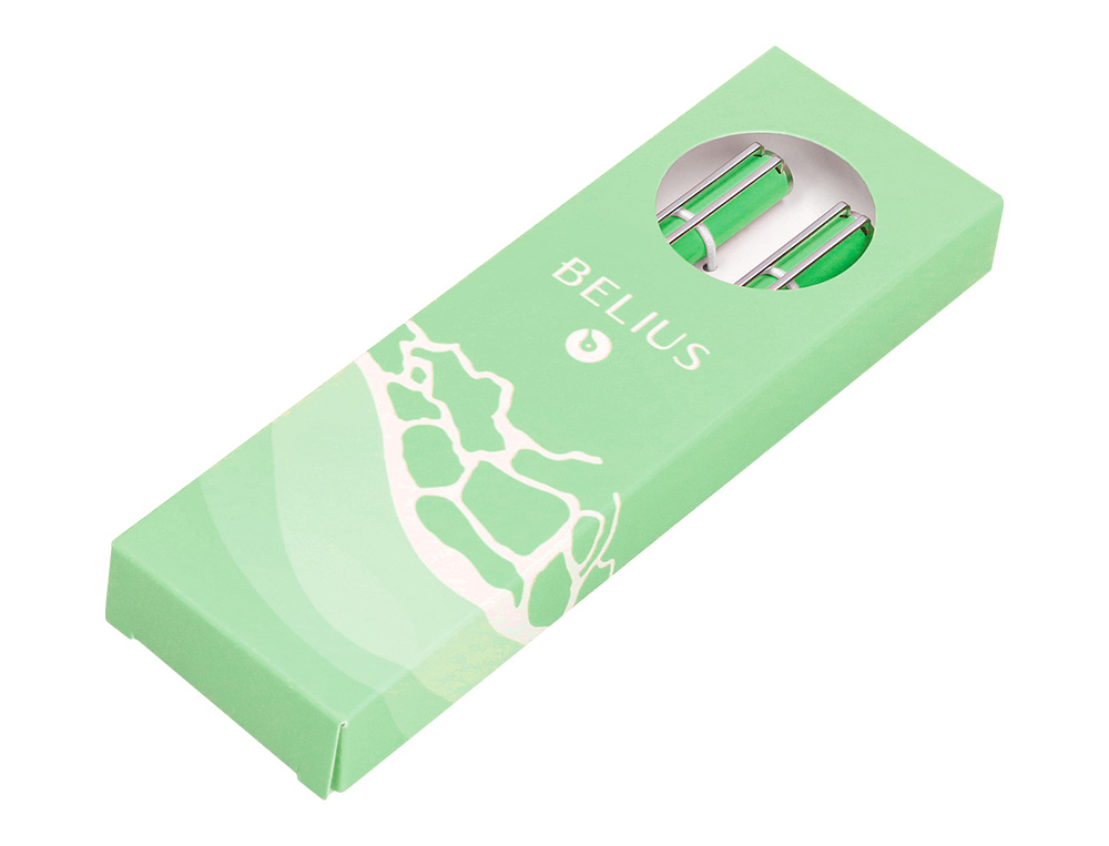 JUEGO BOLIGRAFO Y ROLLER BELIUS ENDLESS SUMMER ALUMINIO COLOR VERDE Y PLATEADO TINTA AZUL CAJA DE DISEO