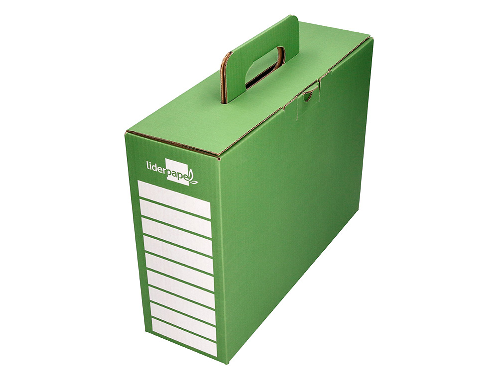 CAJA CHEQUE-LIBRO LIDERPAPEL PARA MATERIAL ESCOLAR CARTON REFORZADO CON ASA COLOR VERDE 393X120X393 MM
