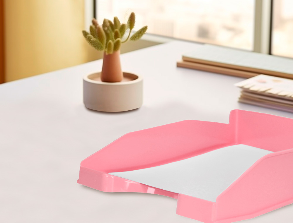 BANDEJA SOBREMESA PLASTICO Q-CONNECT ROSA PASTEL OPACO 240X70X340 MM