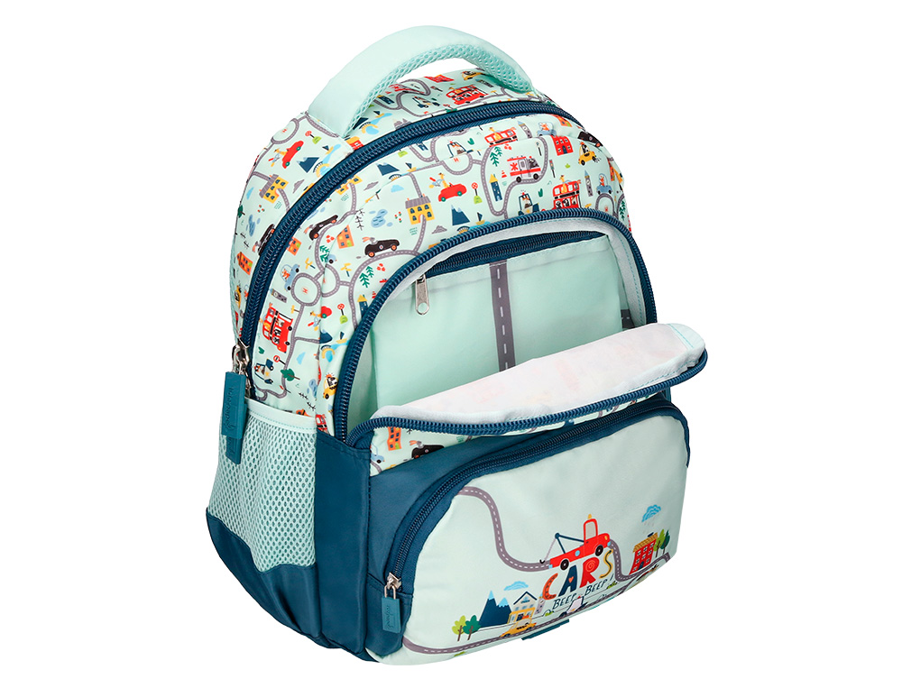 MOCHILA ESCOLAR LIDERPAPEL MULTIBOLSILLO INFANTIL AZUL CARS 350X110X270 MM