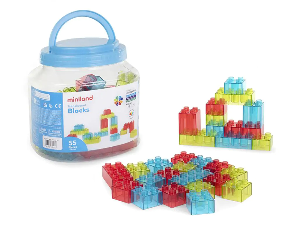 JUEGO DIDACTICO MINILAND BLOQUES COLORES TRANSLUCIDOS 55 PIEZAS