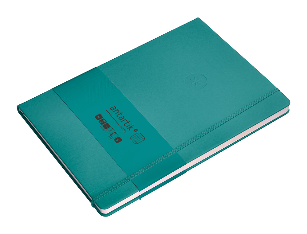 CUADERNO CON GOMILLA ANTARTIK NOTES TAPA DURA A4 HOJAS CUADRICULA VERDE AGUAMARINA 100 HOJAS 80 GR