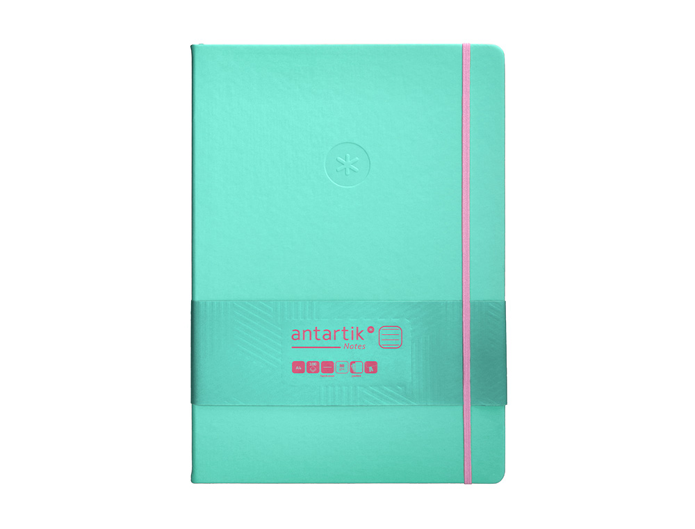 CUADERNO CON GOMILLA ANTARTIK NOTES TAPA DURA A4 HOJAS RAYAS ROSA Y TURQUESA 100 HOJAS 80 GR FSC