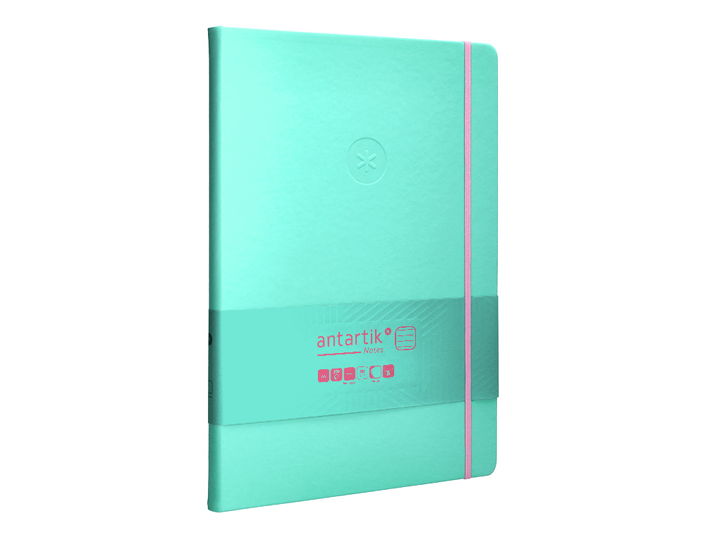 CUADERNO CON GOMILLA ANTARTIK NOTES TAPA DURA A4 HOJAS RAYAS ROSA Y TURQUESA 100 HOJAS 80 GR FSC