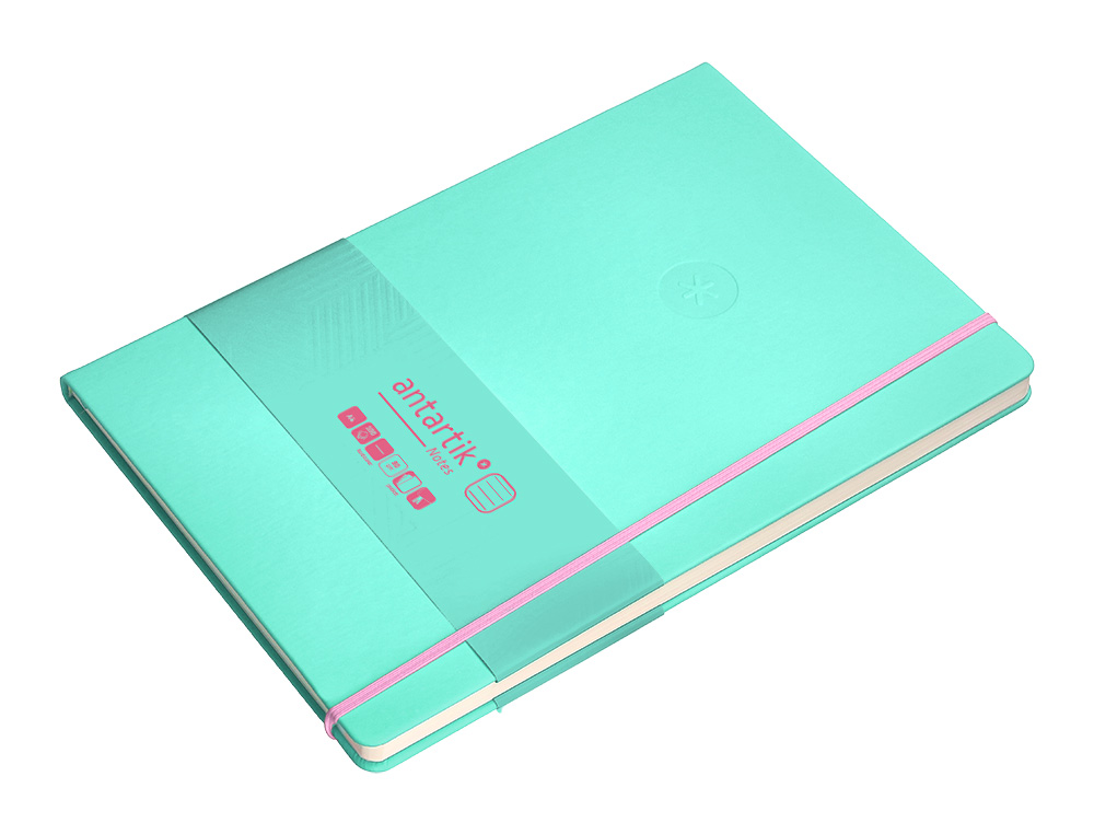 CUADERNO CON GOMILLA ANTARTIK NOTES TAPA DURA A4 HOJAS RAYAS ROSA Y TURQUESA 100 HOJAS 80 GR FSC