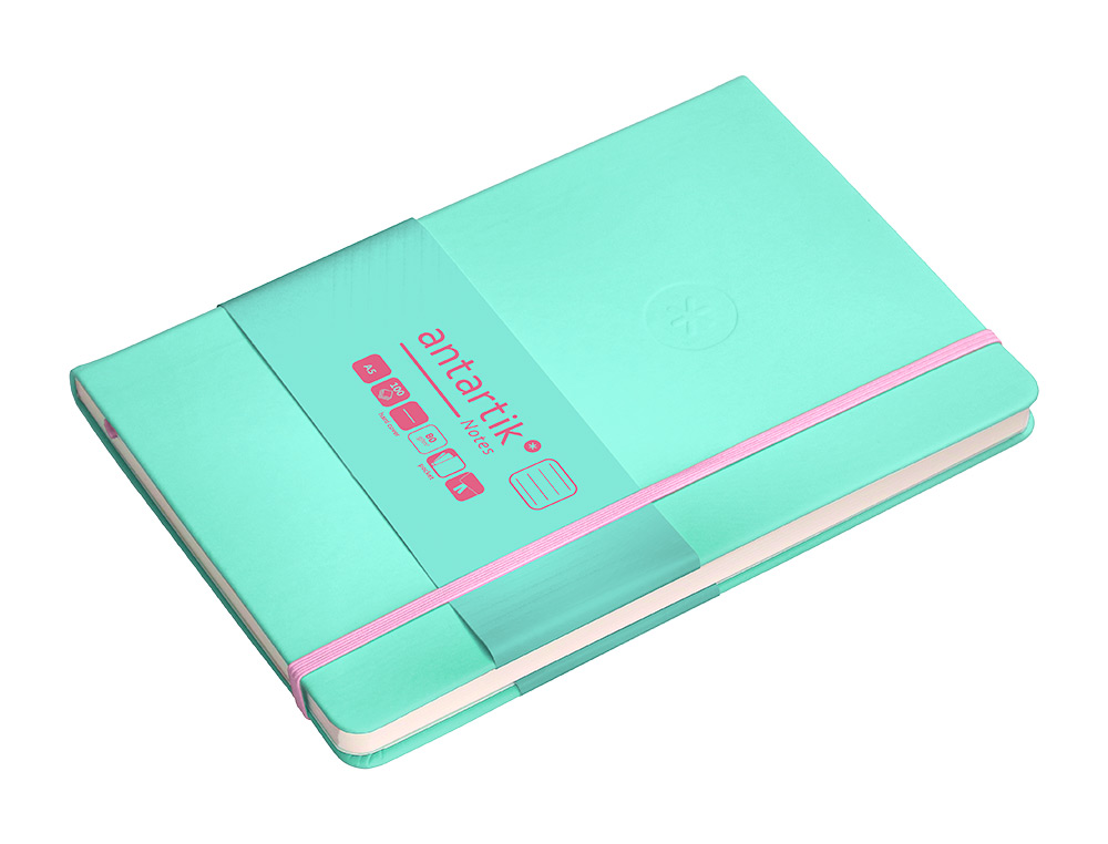 CUADERNO CON GOMILLA ANTARTIK NOTES TAPA DURA A5 HOJAS RAYAS ROSA Y TURQUESA 100 HOJAS 80 GR FSC