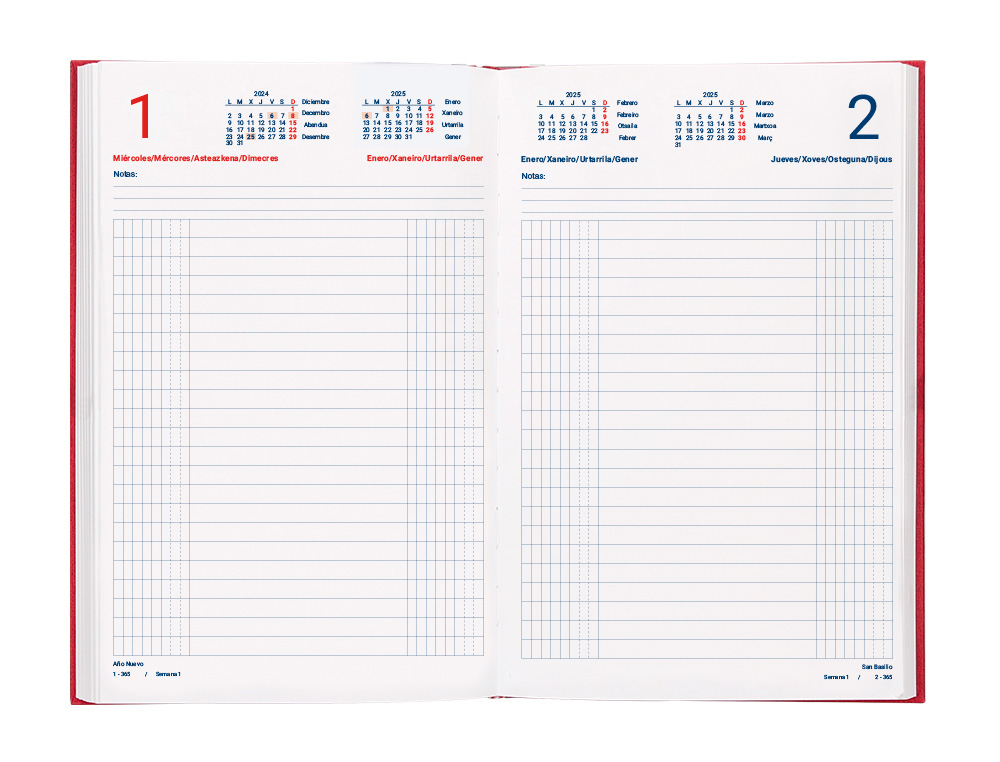 DIETARIO LIDERPAPEL 2025 CUARTO 15X21,5 CM COLOR ROJO PAPEL 70 GR
