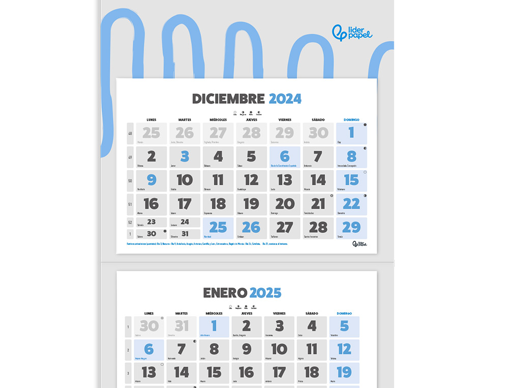 CALENDARIO PARED LIDERPAPEL 3 MESES VISTAS 2025 PLEGABLE 33X70 CM PAPEL 90 GR