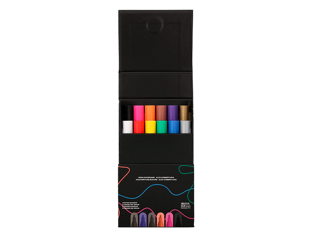 ROTULADOR LIDERPAPEL ACRYLIC BASE AGUA TODO TIPO DE SUPERFICIE PUNTA REDONDA 3 MM CAJA DE 12 UNIDADES COLORES SURTIDOS