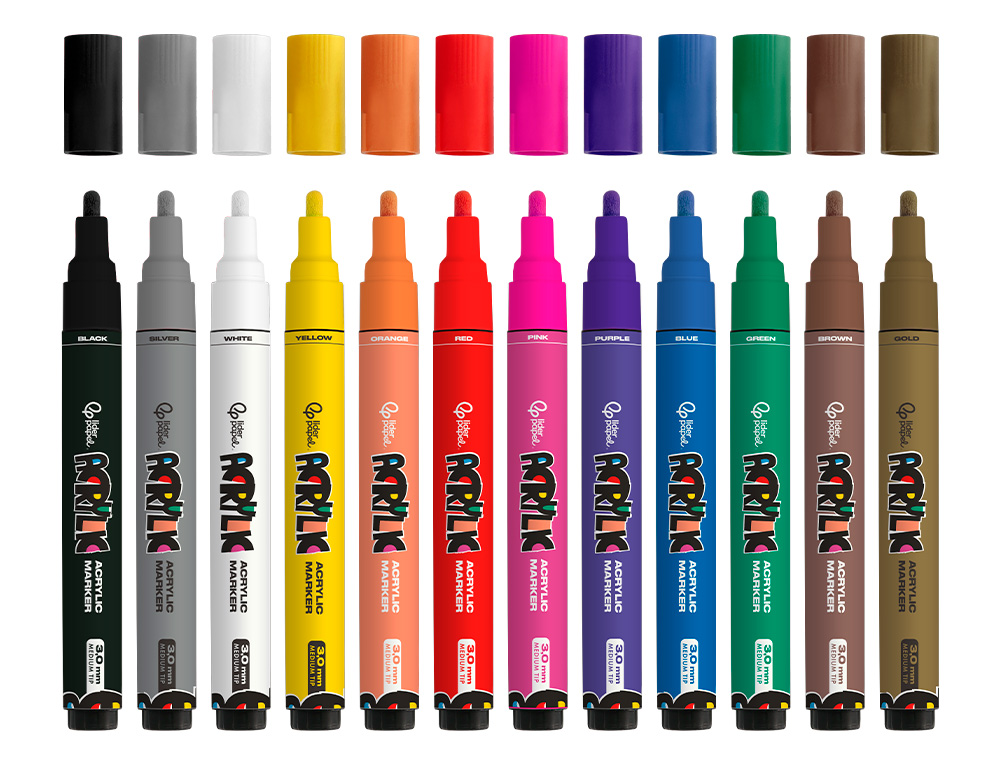 ROTULADOR LIDERPAPEL ACRYLIC BASE AGUA TODO TIPO DE SUPERFICIE PUNTA REDONDA 3 MM CAJA DE 12 UNIDADES COLORES SURTIDOS