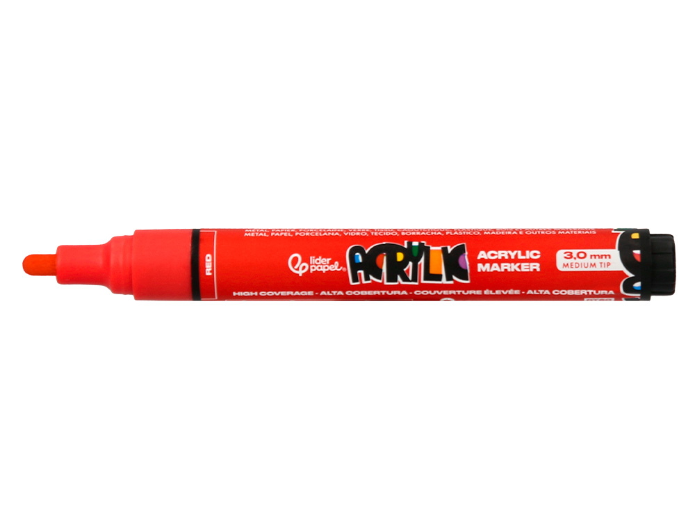 ROTULADOR LIDERPAPEL ACRYLIC BASE AGUA TODO TIPO DE SUPERFICIE PUNTA REDONDA 3 MM CAJA DE 12 UNIDADES COLORES SURTIDOS