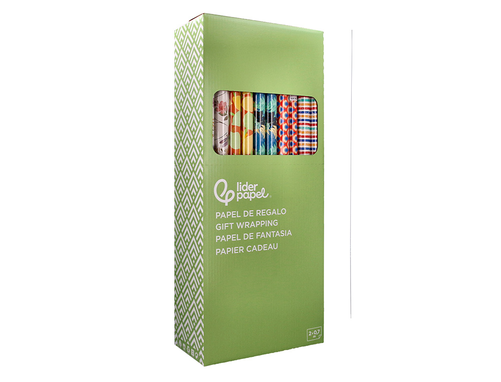 PAPEL DE REGALO LIDERPAPEL TODO AO ROLLO ANCHO 70 CM LONGITUD 2 MT GRAMAJE 60 GR DISEOS SURTIDOS B-2024