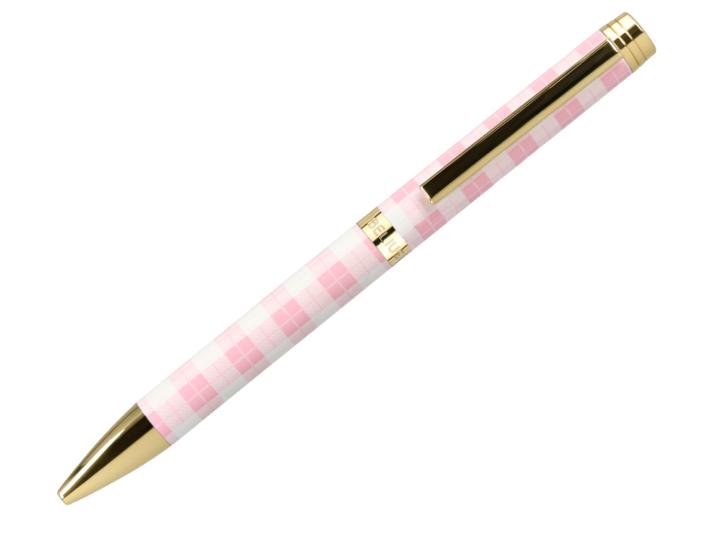 BOLIGRAFO BELIUS PICNIC ALUMINIO COLOR ROSA DORADO TINTA COLOR AZUL CAJA DE DISEÑO