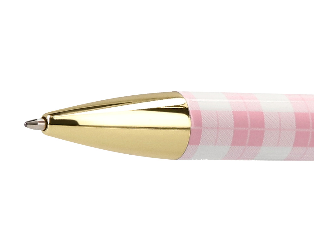 BOLIGRAFO BELIUS PICNIC ALUMINIO COLOR ROSA DORADO TINTA COLOR AZUL CAJA DE DISEÑO