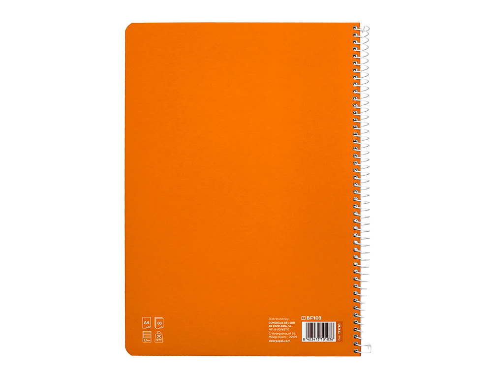 CUADERNO ESPIRAL LIDERPAPEL A4 PAUTAGUIA TAPA BLANDA 80H 75GR CUADRO PAUTADO 2,5MM COLOR NARANJA
