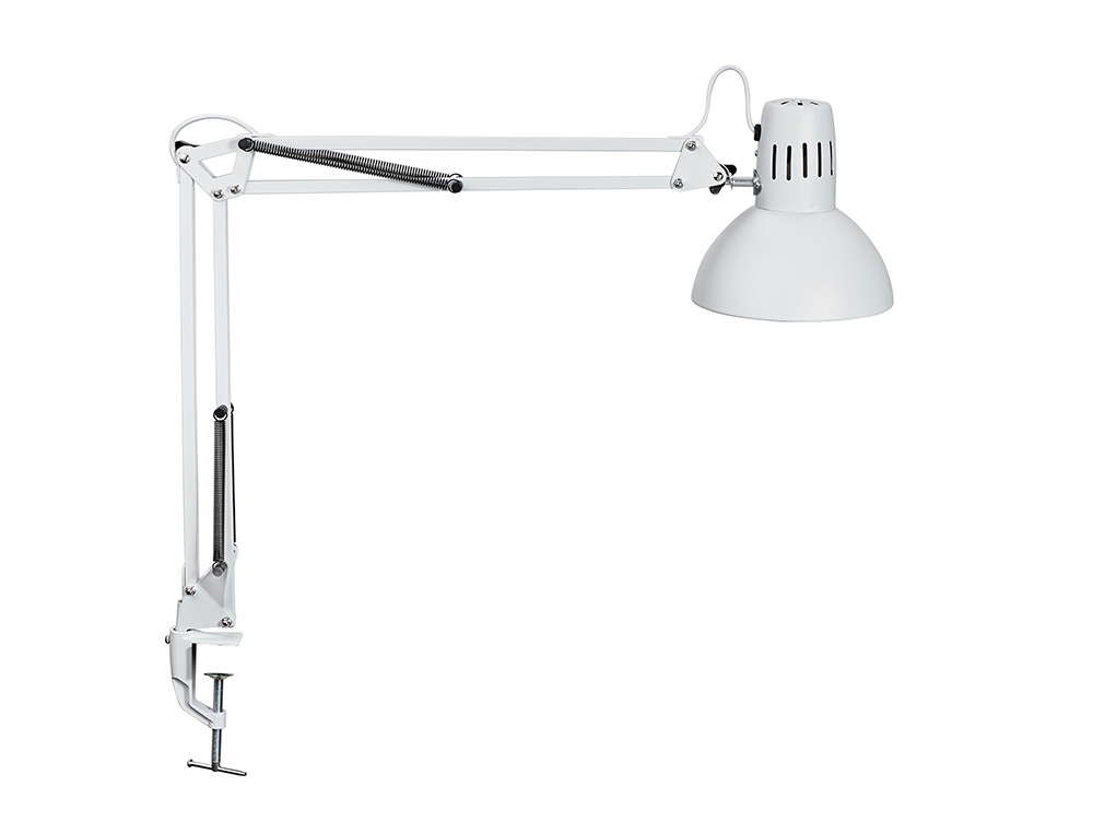 LAMPARA DE ESCRITORIO MAUL METAL 57W DOBLE BRAZO CABEZAL ORIENTABLE PINZA BLANCA