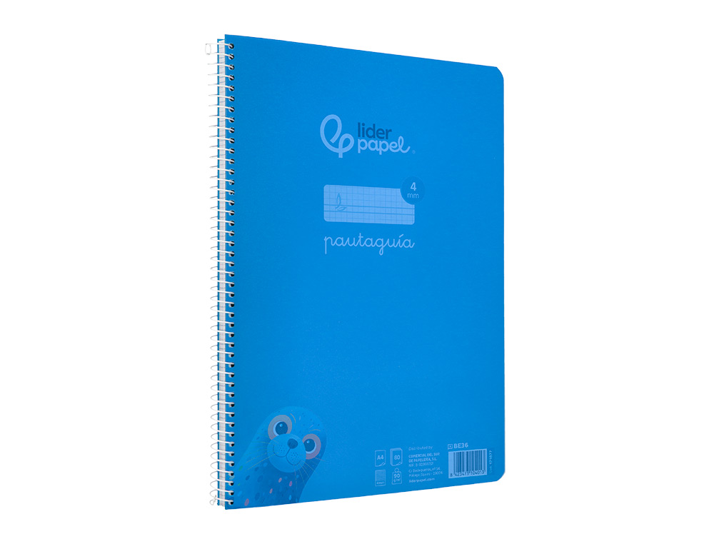 CUADERNO ESPIRAL LIDERPAPEL A4 PAUTAGUIA TAPA PLASTICO 80H 90GR CUADRO PAUTADO 4MM CON MARGEN COLOR AZUL