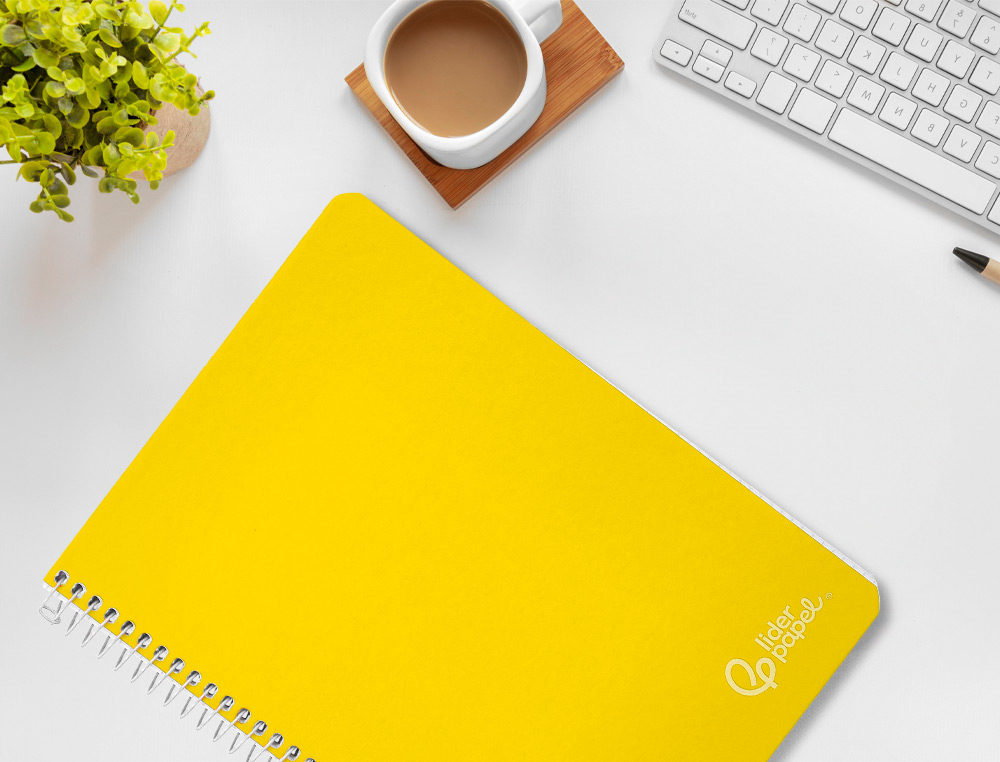 CUADERNO ESPIRAL LIDERPAPEL A4 WITTY TAPA DURA 80H 90GR CUADRO 4MM CON MARGEN COLOR AMARILLO