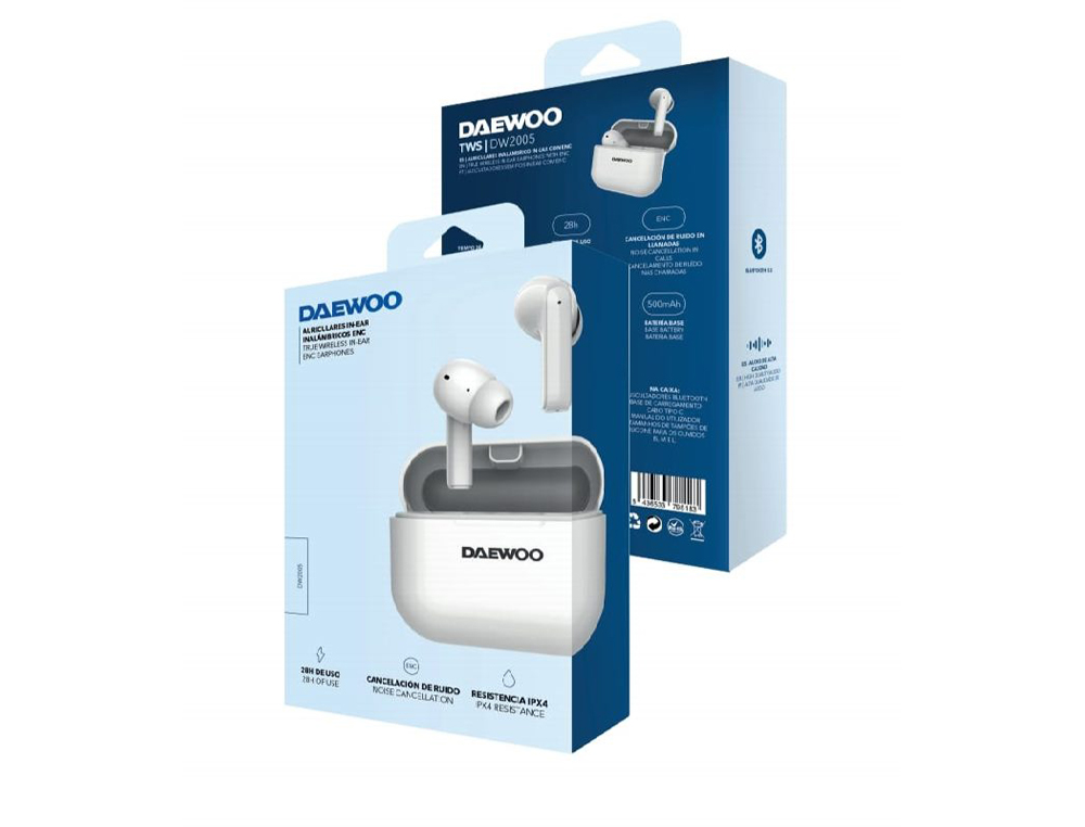 AURICULAR DAEWOO TWS IN-EAR BLUETOOTH 5.3 CON ESTUCHE DE CARGA USB TIPO-C AUTONOMIA 6 HORAS COLOR BLANCO