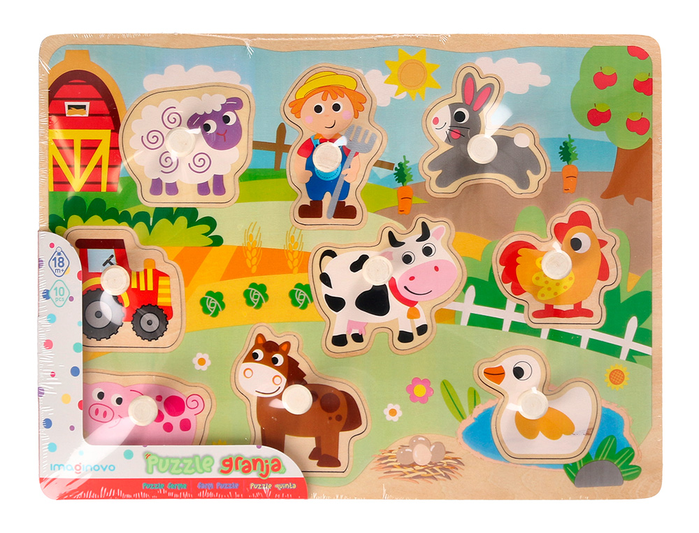PUZLE INFANTIL IMAGINOVO MADERA GRANJA +18 MESES 9 PIEZAS 30X22,5X1,5CM